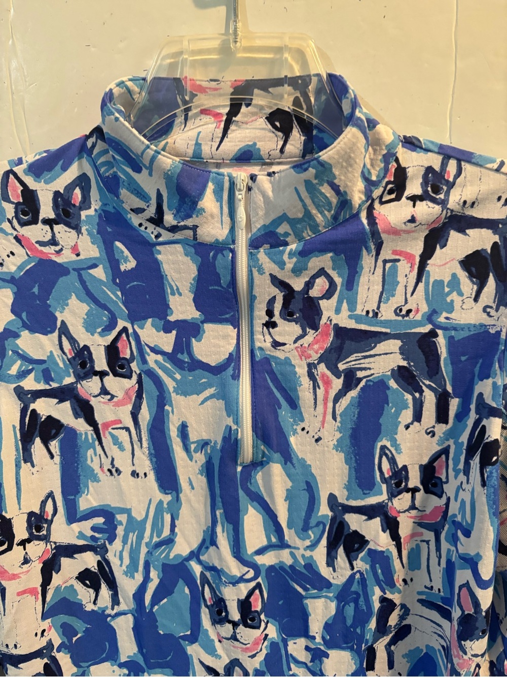 IBKUL Blue & White Dog Print Quarter Zip-Front Pullover M - Picture 2 of 13